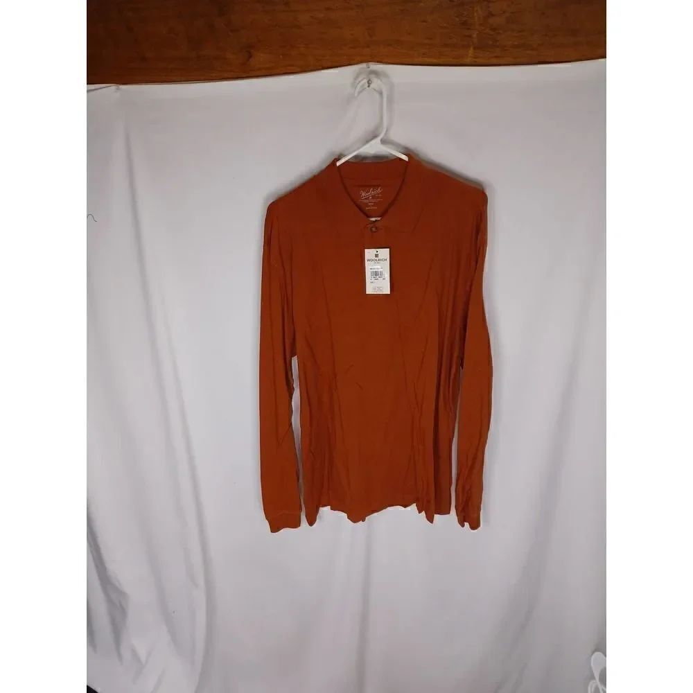 NWT MENS WOOLRICH ORANGE POLO LONG SLEEVE SHIRT SIZE L NWT